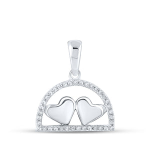 10kt White Gold Womens Round Diamond Heart Pendant 1/10 Cttw