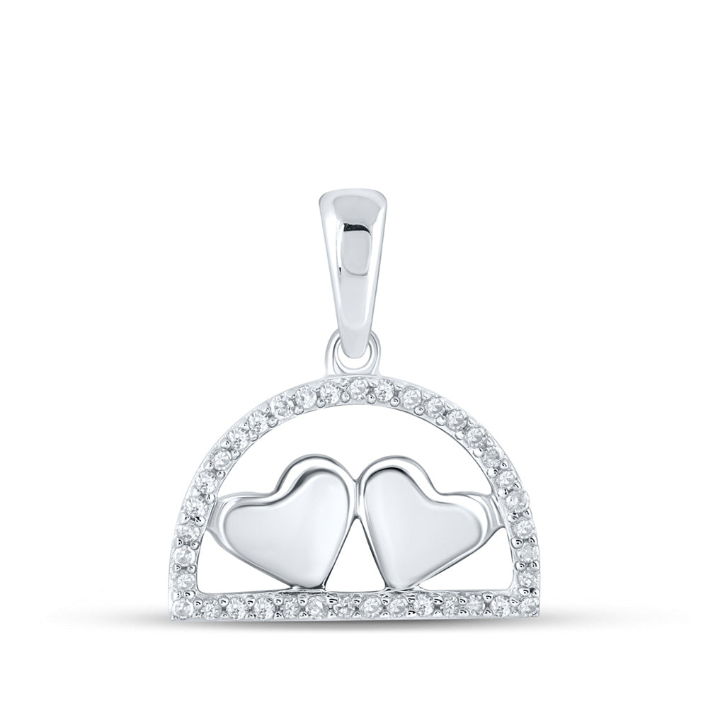 10kt White Gold Womens Round Diamond Heart Pendant 1/10 Cttw