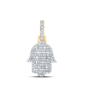 10kt Yellow Gold Mens Baguette Diamond Hamsa Charm Pendant 1/2 Cttw