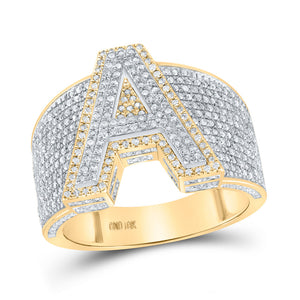 10kt Two-tone Gold Mens Round Diamond Initial A Letter Ring 1-1/4 Cttw