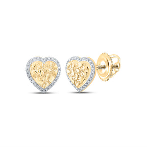 10kt Yellow Gold Womens Round Diamond Nugget Heart Earrings 1/10 Cttw