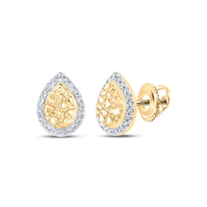 10kt Yellow Gold Womens Round Diamond Nugget Teardrop Earrings 1/10 Cttw