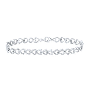 Sterling Silver Womens Round Diamond Heart Bracelet 1/20 Cttw