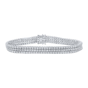 14kt White Gold Womens Round Diamond Triple Row Fashion Bracelet 1-3/4 Cttw