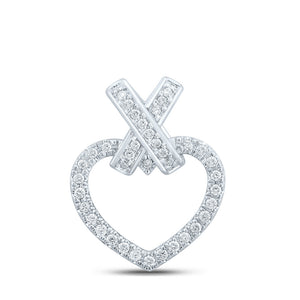 10kt White Gold Womens Round Diamond Heart Pendant 1/4 Cttw