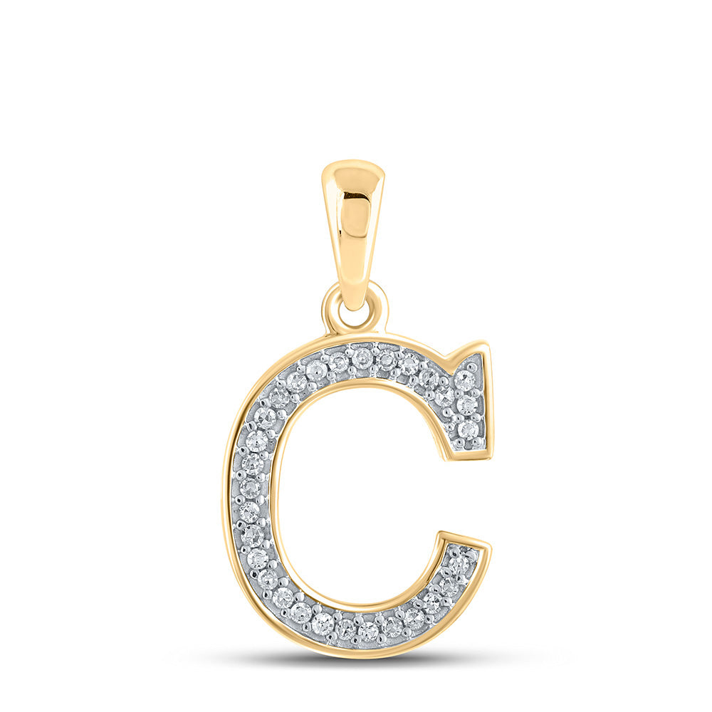 10kt Yellow Gold Womens Round Diamond Initial C Letter Pendant 1/12 Cttw