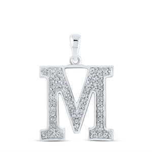 10kt White Gold Womens Round Diamond Initial M Letter Pendant 1/10 Cttw