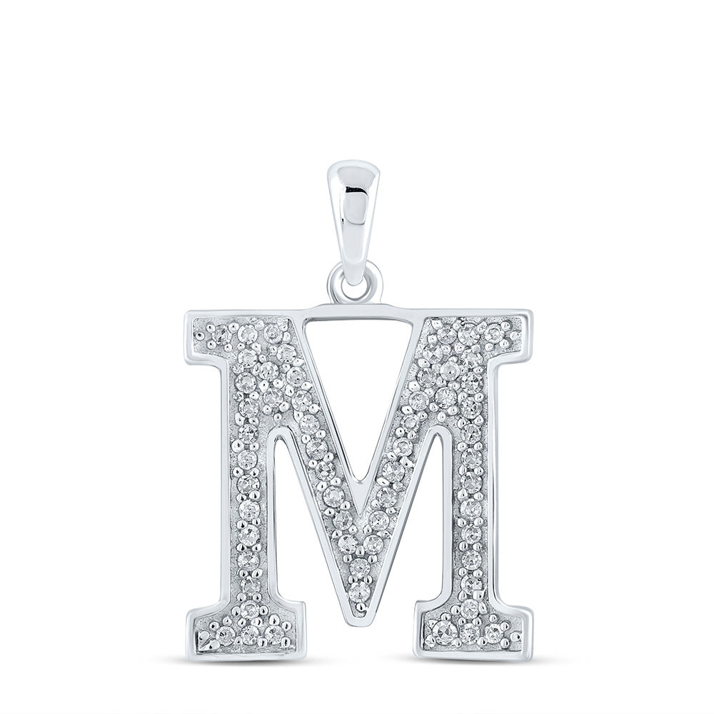 10kt White Gold Womens Round Diamond Initial M Letter Pendant 1/10 Cttw