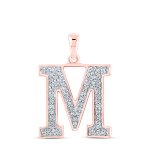 10kt Rose Gold Womens Round Diamond Initial M Letter Pendant 1/10 Cttw