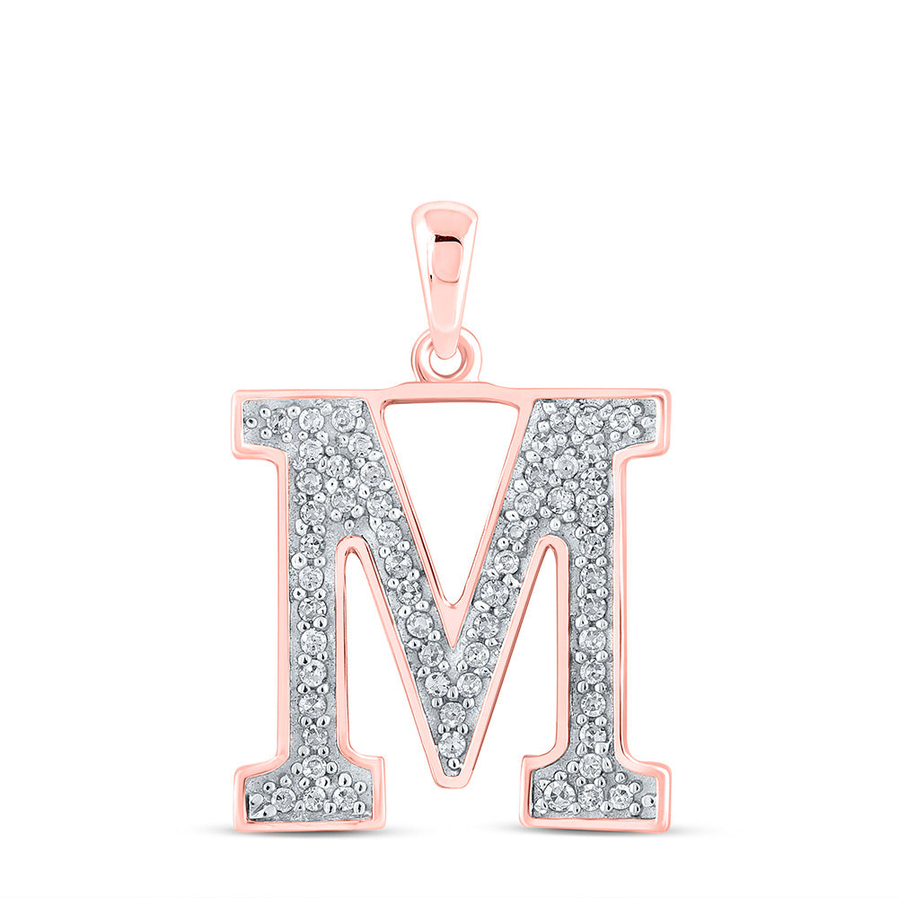 10kt Rose Gold Womens Round Diamond Initial M Letter Pendant 1/10 Cttw