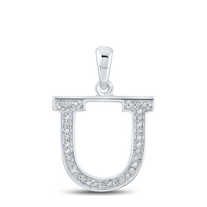 10kt White Gold Womens Round Diamond Initial U Letter Pendant 1/12 Cttw