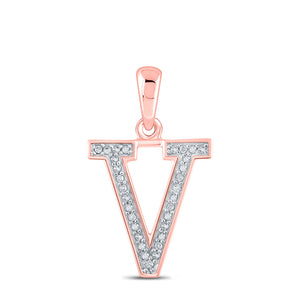 10kt Rose Gold Womens Round Diamond Initial V Letter Pendant 1/20 Cttw