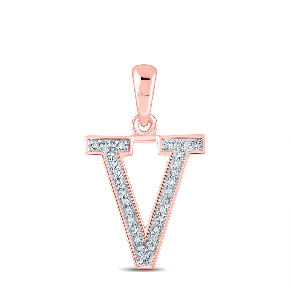 10kt Rose Gold Womens Round Diamond Initial V Letter Pendant 1/20 Cttw