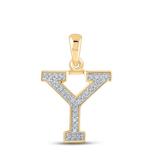 10kt Yellow Gold Womens Round Diamond Initial Y Letter Pendant 1/12 Cttw