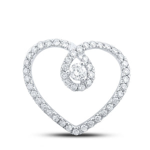 10kt White Gold Womens Round Diamond Heart Pendant 1/3 Cttw