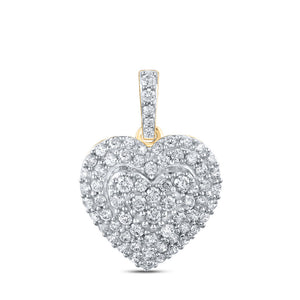 10kt Yellow Gold Womens Round Diamond Heart Pendant 7/8 Cttw