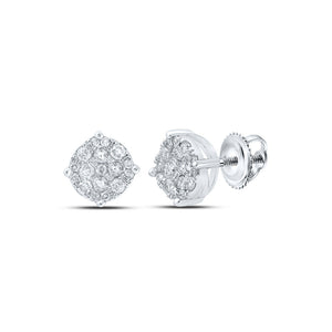 10kt White Gold Mens Round Diamond Cluster Earrings 1/3 Cttw