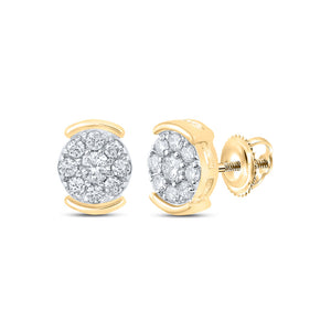 10kt Yellow Gold Womens Round Diamond Cluster Earrings 1/4 Cttw