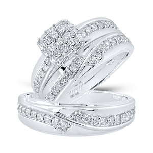 10kt White Gold His Hers Round Diamond Square Matching Wedding Set 1 Cttw