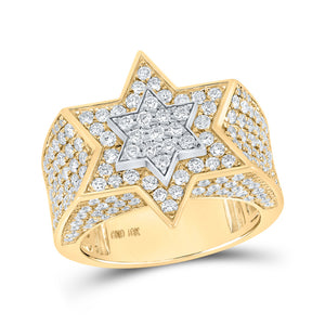 10kt Two-tone Gold Mens Round Diamond Magen David Star Ring 3-3/8 Cttw