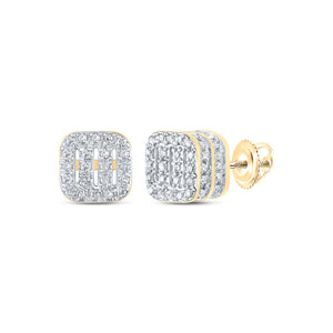 10kt Yellow Gold Womens Round Diamond Square Earrings 1/3 Cttw