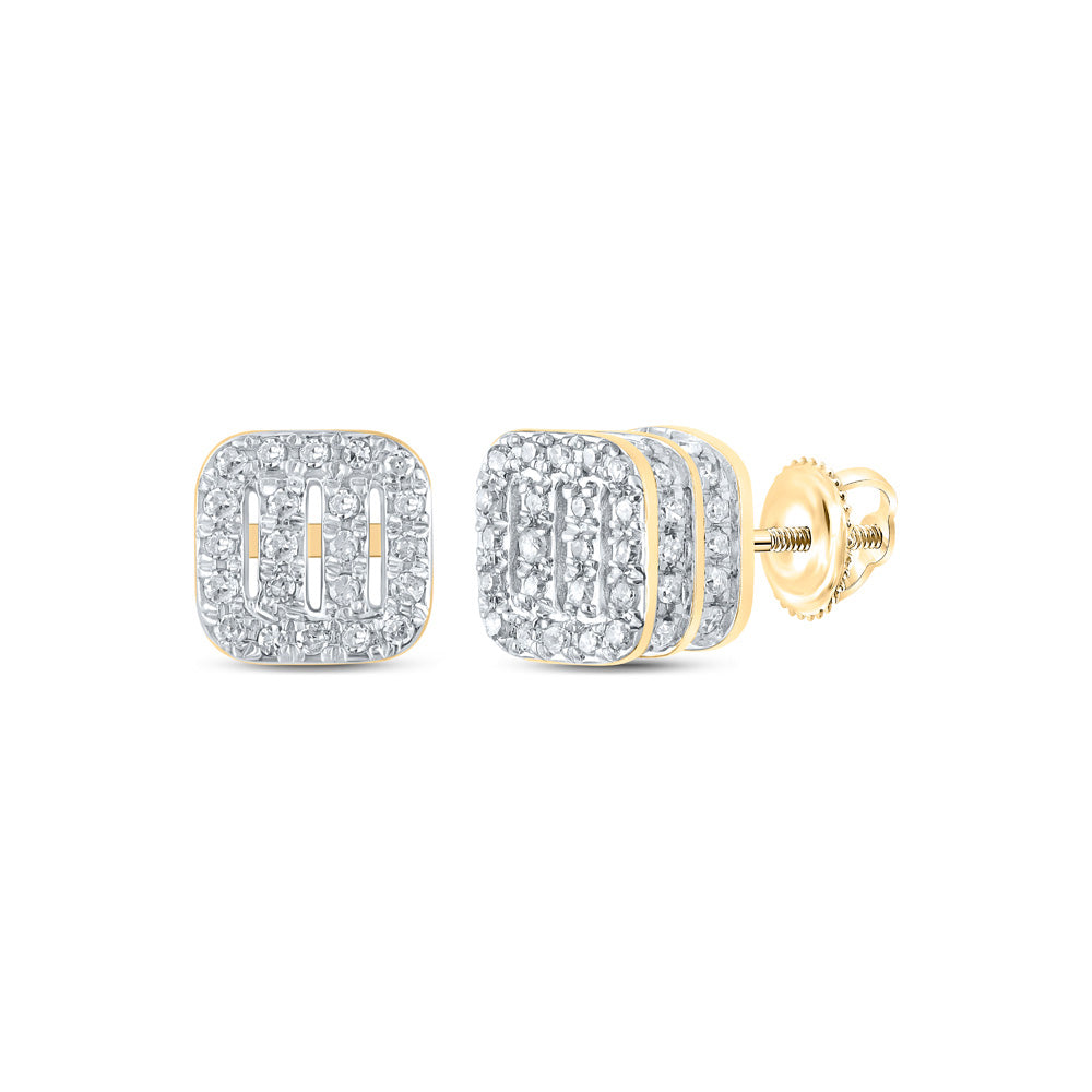 10kt Yellow Gold Womens Round Diamond Square Earrings 1/3 Cttw