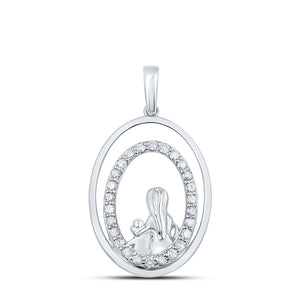 10kt White Gold Womens Round Diamond Oval Child Mom Pendant 1/5 Cttw