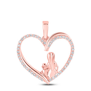 10kt Rose Gold Womens Round Diamond Heart Child Mom Pendant 1/5 Cttw