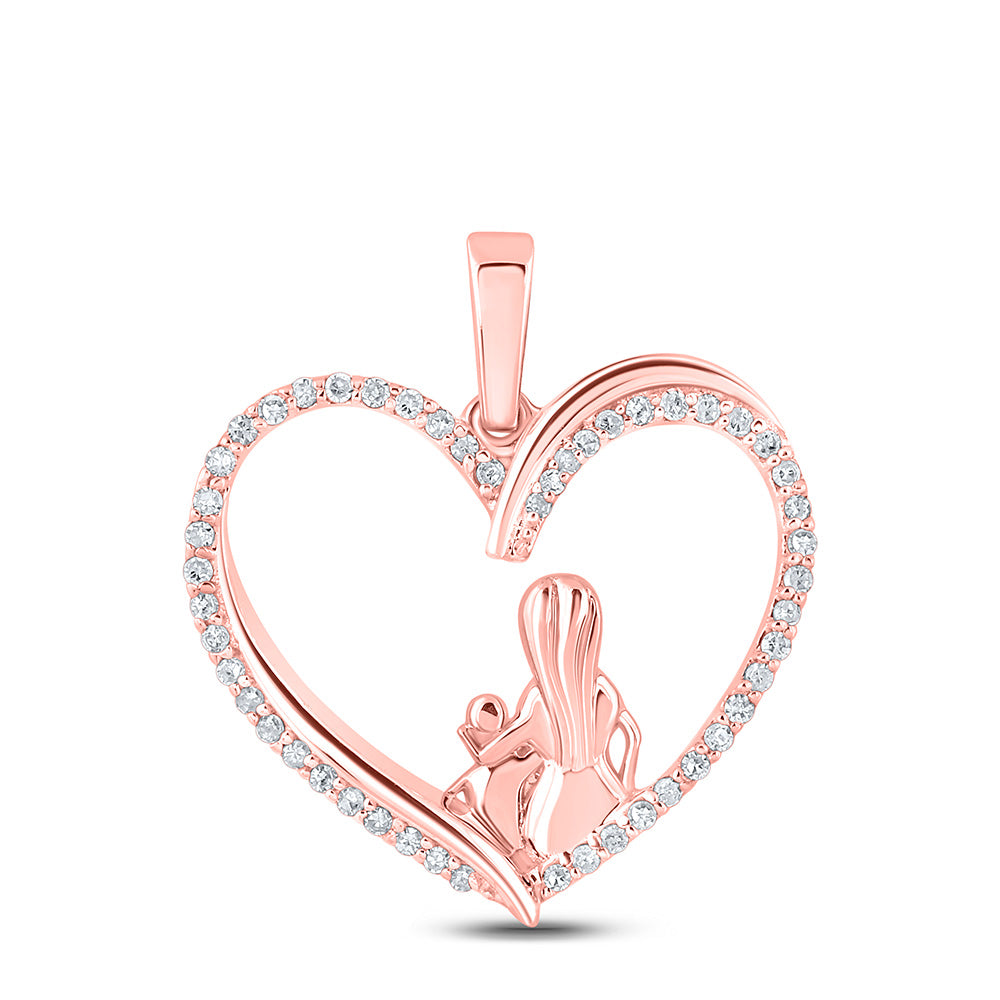 10kt Rose Gold Womens Round Diamond Heart Child Mom Pendant 1/5 Cttw