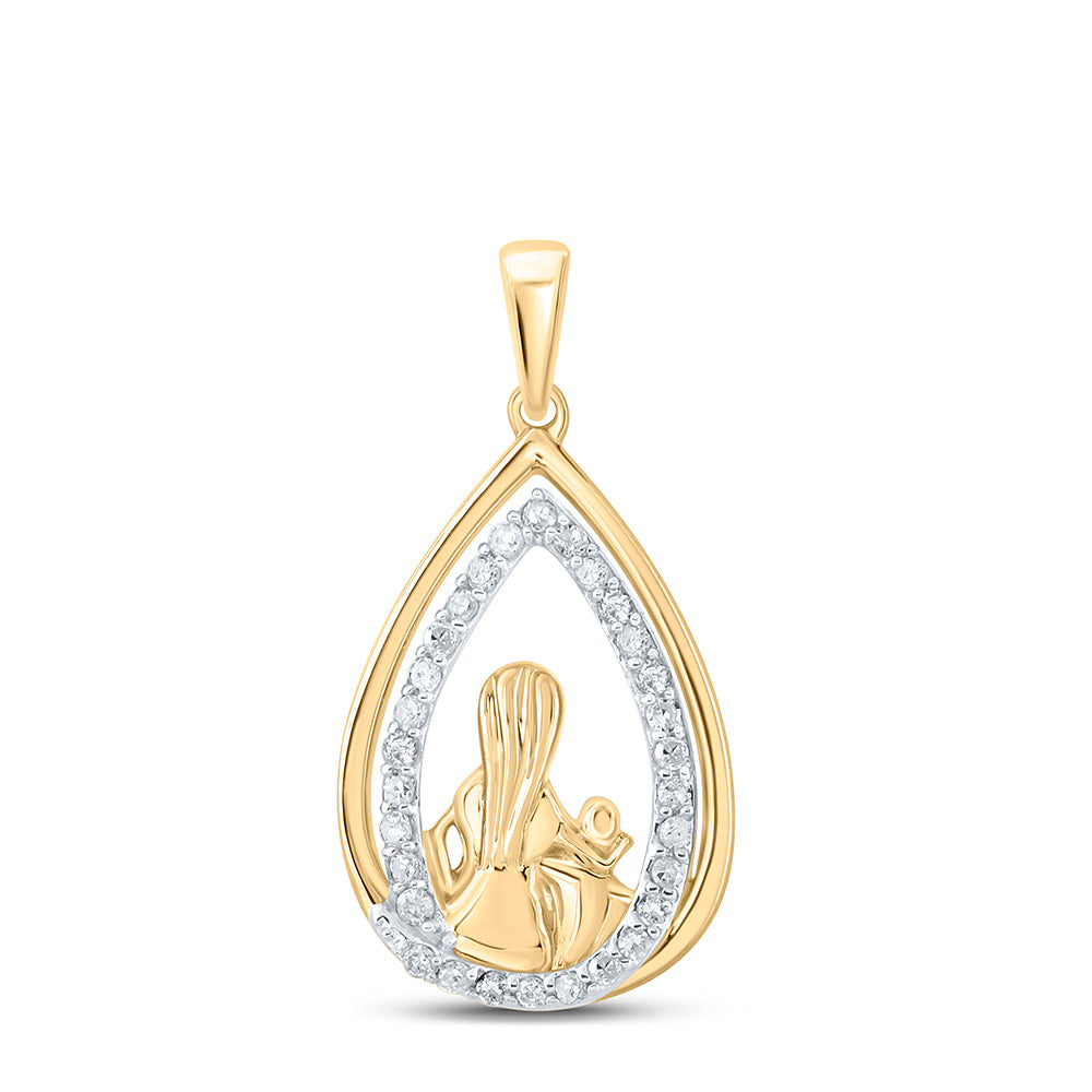 10kt Yellow Gold Womens Round Diamond Child Mom Pendant 1/5 Cttw