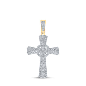 10kt Yellow Gold Mens Round Diamond Cross Charm Pendant 2-3/4 Cttw