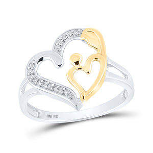 10kt Two-tone Gold Womens Round Diamond Heart Ring 1/20 Cttw