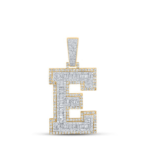 10kt Two-tone Gold Mens Baguette Diamond E Letter Charm Pendant 2-1/6 Cttw