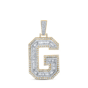 10kt Two-tone Gold Mens Baguette Diamond G Initial Letter Charm Pendant 1-7/8 Cttw