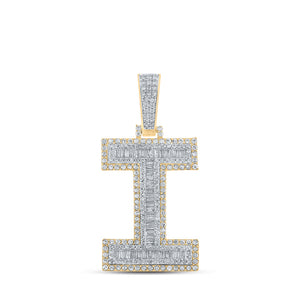 10kt Two-tone Gold Mens Baguette Diamond I Initial Letter Charm Pendant 1-3/4 Cttw