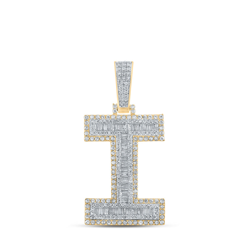 10kt Two-tone Gold Mens Baguette Diamond I Initial Letter Charm Pendant 1-3/4 Cttw