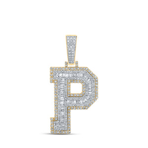 10kt Two-tone Gold Mens Baguette Diamond P Initial Letter Charm Pendant 1-7/8 Cttw