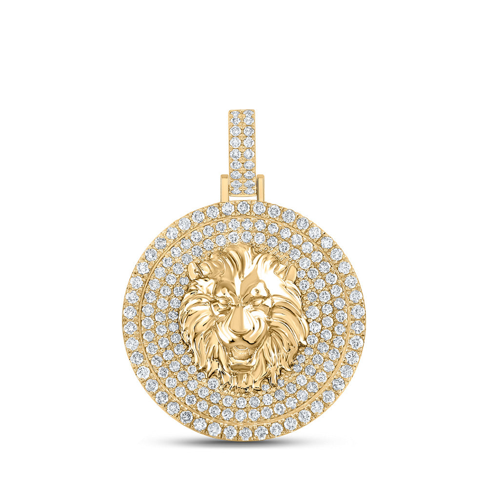 10kt Yellow Gold Mens Round Diamond Lion Circle Charm Pendant 2-1/2 Cttw