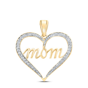 10kt Yellow Gold Womens Round Diamond Mom Heart Pendant 1/10 Cttw