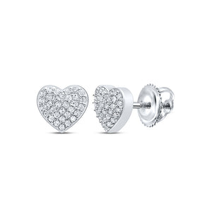 10kt White Gold Womens Round Diamond Heart Earrings 1/5 Cttw