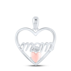 Sterling Silver Womens Round Diamond Mom Heart Pendant .02 Cttw