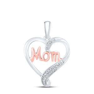 Sterling Silver Womens Round Diamond Mom Heart Pendant 1/20 Cttw