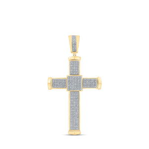 10kt Yellow Gold Mens Round Diamond Cross Charm Pendant 1 Cttw