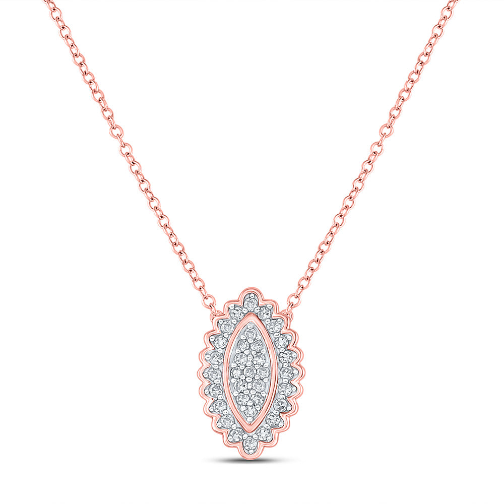 10kt Rose Gold Womens Round Diamond Vertical Oval Necklace 1/5 Cttw