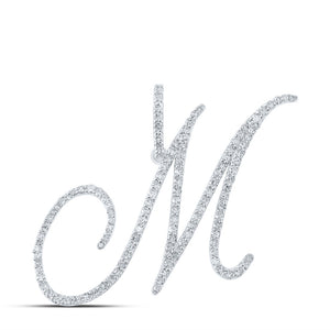 10kt White Gold Womens Round Diamond M Initial Letter Pendant 7/8 Cttw