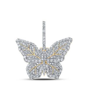 10kt Yellow Gold Mens Round Diamond Butterfly Charm Pendant 1-1/2 Cttw