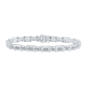 10kt White Gold Mens Round Diamond Link Bracelet 1/2 Cttw