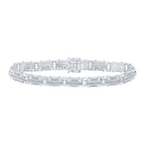 10kt White Gold Mens Round Diamond Link Bracelet 1-1/4 Cttw