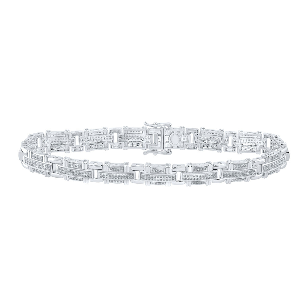 10kt White Gold Mens Round Diamond Link Bracelet 1-1/4 Cttw