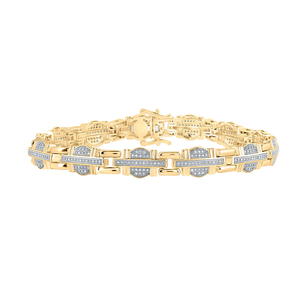 10kt Yellow Gold Mens Round Diamond Link Bracelet 1 Cttw